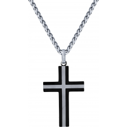 Collier en zirconium - noir - incrustation titane - croix 35x25mm - 45+5cm