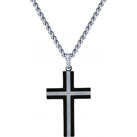 Collier en zirconium - noir - incrustation titane - croix 35x25mm - 45+5cm