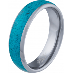 Bague tungstène - miettes de turquoise - 6mm - T52 à 64