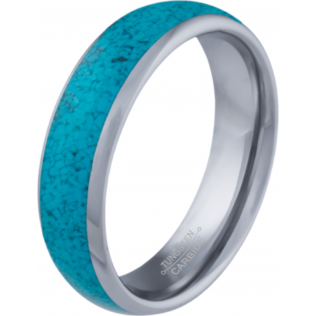 Bague tungstène - miettes de turquoise - 6mm - T52 à 64