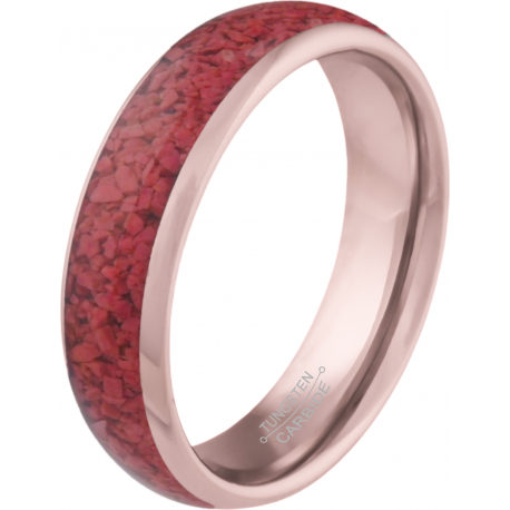 Bague tungstène rosé- miettes de rhodonite - 6mm - T52 à 64