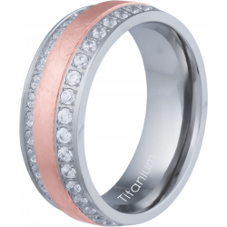 Bague en titane - 7,5mm - finition brossée rosé - zircons - T50 à 64