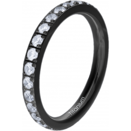 Bague en titane noir - 2,5mm - zircons - T50 à 64