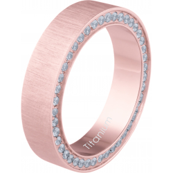 Bague en titane rosé - finition brossée - 5mm - zircons  - T50 à 64