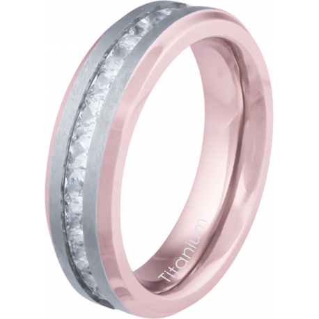 Bague en titane rosé - 6mm - zircons - T50 à 64