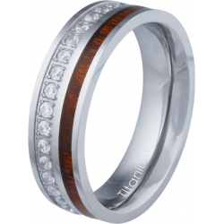 Bague en titane - 6mm - zircons - bois incrusté - T50 à 64