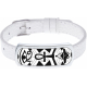 Bracelet acier - émail - nacre - cuir blanc - largeur 1cm