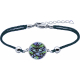 Bracelet acier - nacre - émail - 15mm - coton vert - 16+4cm