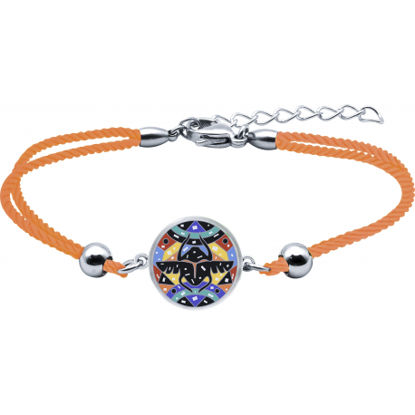 Bracelet acier - nacre - émail - 15mm - coton orange - 16+4cm