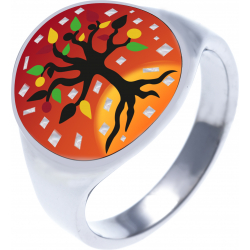 Bague en acier - nacre - émail - arbre de vie - 17mm - T52 à T64