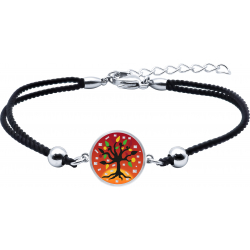 Bracelet acier - nacre - émail - arbre de vie - 17mm - coton noir - 16+4cm