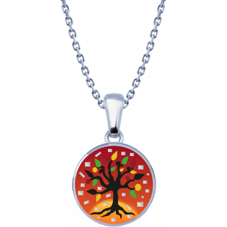 Collier en acier - nacre - émail - petit volume - arbre de vie - 17mm - longueur 38+5cm