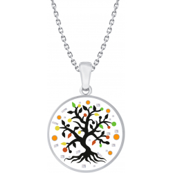 Collier en acier - nacre - émail - 30mm - arbre de vie - 45+10cm