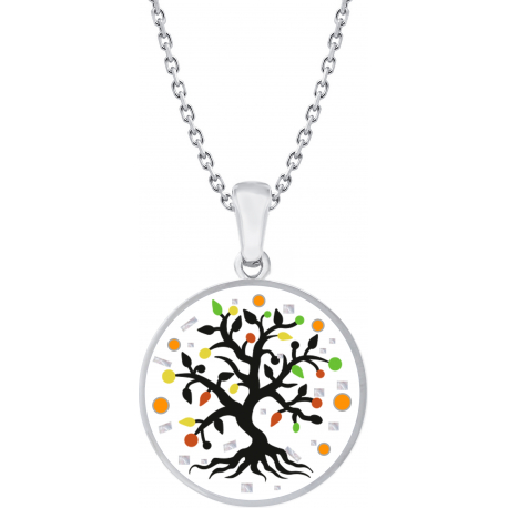 Collier en acier - nacre - émail - 30mm - arbre de vie - 45+10cm