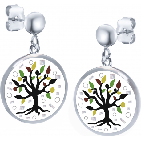 Boucles d'oreille acier - nacre - émail - arbre de vie - 14mm