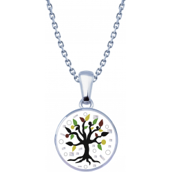 Collier en acier - nacre - émail - petit volume - arbre de vie - 17mm - longueur 38+5cm