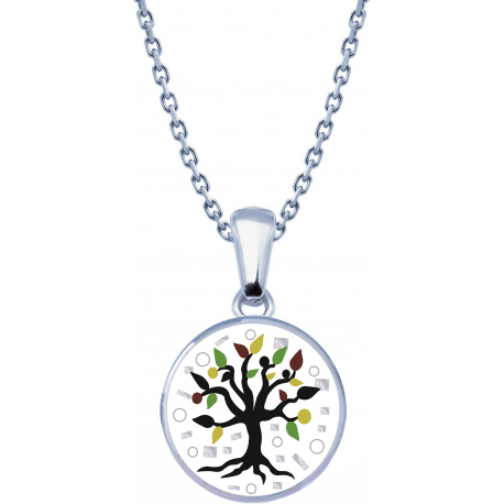 Collier en acier - nacre - émail - petit volume - arbre de vie - 17mm - longueur 38+5cm