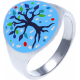 Bague en acier - nacre - émail - arbre de vie - 17mm - T52 à T64