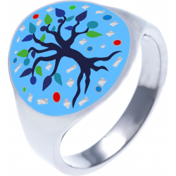 Bague en acier - nacre - émail - arbre de vie - 17mm - T52 à T64