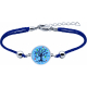 Bracelet acier - nacre - émail - arbre de vie - 17mm - coton bleu - 16+4cm