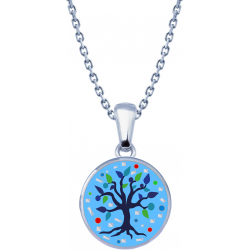 Collier en acier - nacre - émail - petit volume - arbre de vie - 17mm - longueur 38+5cm