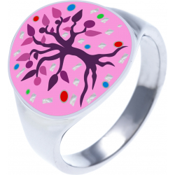 Bague en acier - nacre - émail - arbre de vie - 17mm - T52 à T64