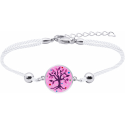 Bracelet acier - nacre - émail - arbre de vie - 17mm - coton blanc - 16+4cm