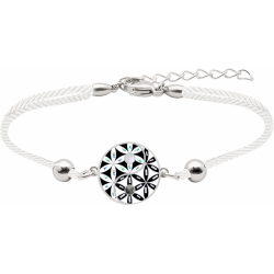 Bracelet acier - yin yang et fleur de vie - nacre - nacre abalone - émail - coton blanc - 16mm - 16+4cm