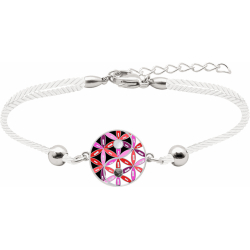 Bracelet acier - yin yang et fleur de vie - nacre - nacre abalone - émail - coton blanc - 16mm - 16+4cm