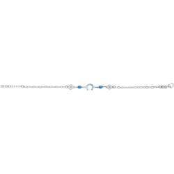 Bracelet argent rhodié - fer de cheval - trèfle - agate bleue 1,8g - longueur : 15+5CM