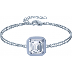 Bracelet argent rhodié - 3,1g - cristal de roche - carré 7x7mm - 15+4cm
