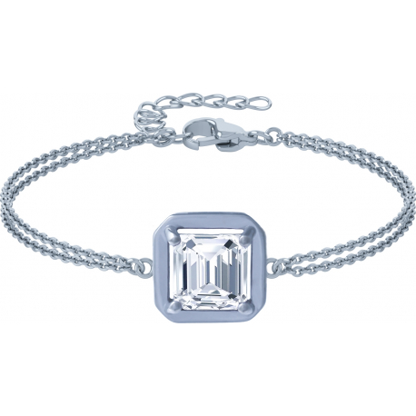 Bracelet argent rhodié - 3,1g - cristal de roche - carré 7x7mm - 15+4cm