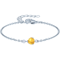 Bracelet argent rhodié - 1,6g - citrine - coeur 6x6mm - 15+4cm