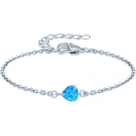 Bracelet argent rhodié - 1,6g - topaze bleue - coeur 6x6mm - 15+4cm
