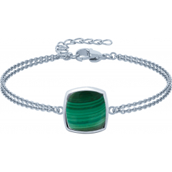 Bracelet argent rhodié - 2,8g - malachite - coussin 9x9mm - 15+4cm