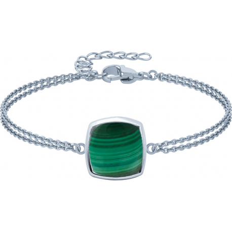 Bracelet argent rhodié - 2,8g - malachite - coussin 9x9mm - 15+4cm