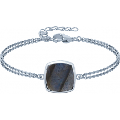 Bracelet argent rhodié - 2,8g - labradorite - coussin 9x9mm - 15+4cm