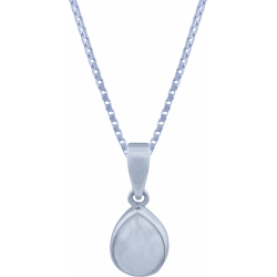 Collier argent rhodié - 3,2g - pierre de lune - goutte 7x9mm - 45+5cm