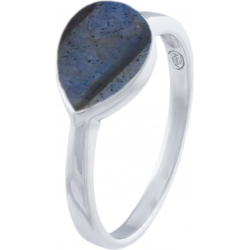 Bague argent rhodié - 2,2g - labradorite - goutte 7x9mm - T 50 à 64