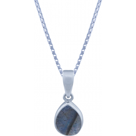 Collier argent rhodié - 3,2g - labradorite - goutte 7x9mm - 45+5cm