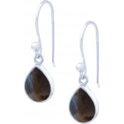 Boucles d'oreille argent rhodié - 2g - labradorite - goutte 7x9mm