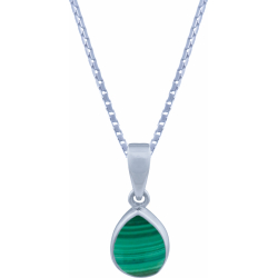 Collier argent rhodié - 3,2g - malachite - goutte 7x9mm - 45+5cm