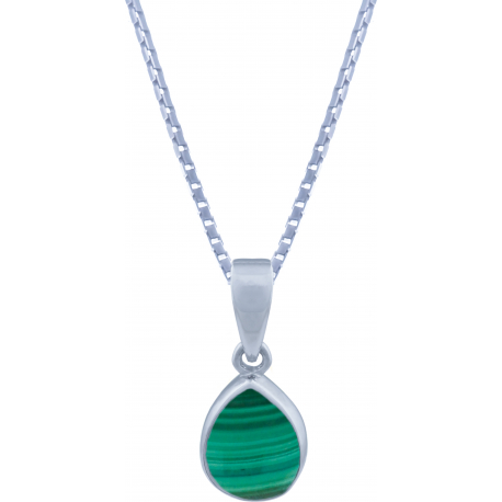 Collier argent rhodié - 3,2g - malachite - goutte 7x9mm - 45+5cm