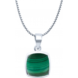 Collier argent rhodié - 4,6g - malachite - coussin 9x9mm - 40+5cm