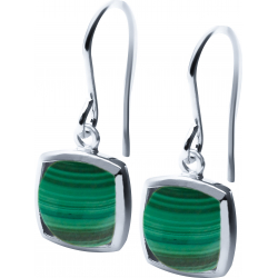 Boucles d'oreille argent rhodié - 3,7g - malachite - coussin 9x9mm