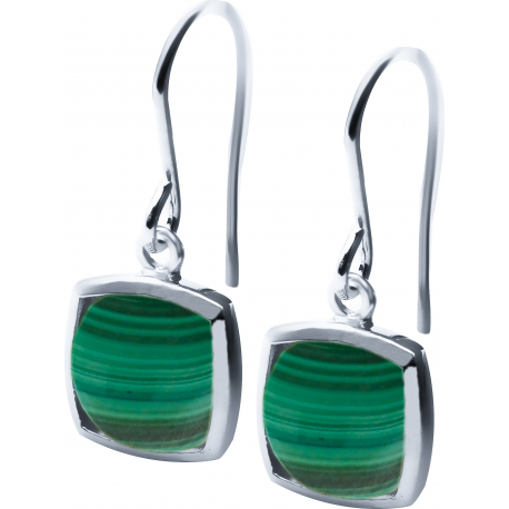 Boucles d'oreille argent rhodié - 3,7g - malachite - coussin 9x9mm