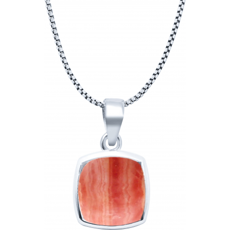 Collier argent rhodié - 4,6g - Rhodochrosite - coussin 9x9mm - 40+5cm