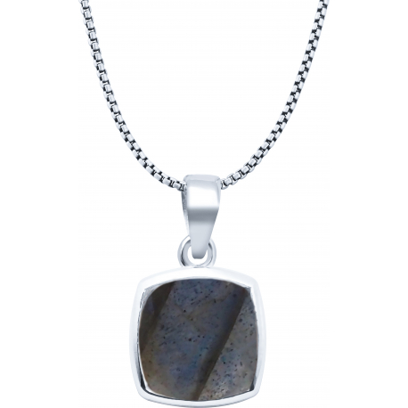 Collier argent rhodié - 4,6g - labradorite - coussin 9x9mm - 40+5cm