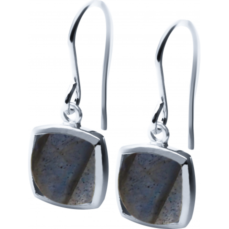 Boucles d'oreille argent rhodié - 3,7g - labradorite - coussin 9x9mm