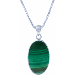 Collier argent rhodié - 8g - malachite - oval 25x15mm - 60+5cm